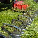 Nahaufnahme Doppelmessermähwerk frisches Gras - Käserei Woerle