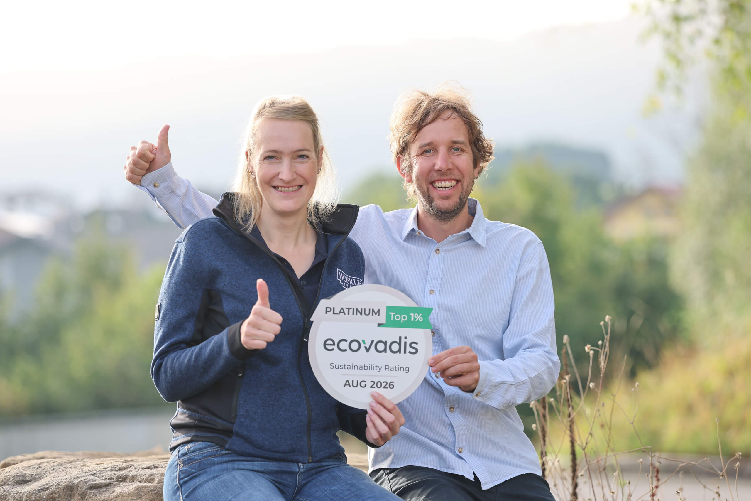 Woerle Cheese Dairy, Henndorf. Pictured: Diana Reuter, Gerrit Woerle, and recipients of the "ecovadis" award. Photo: Franz Neumayr, August 28, 2026